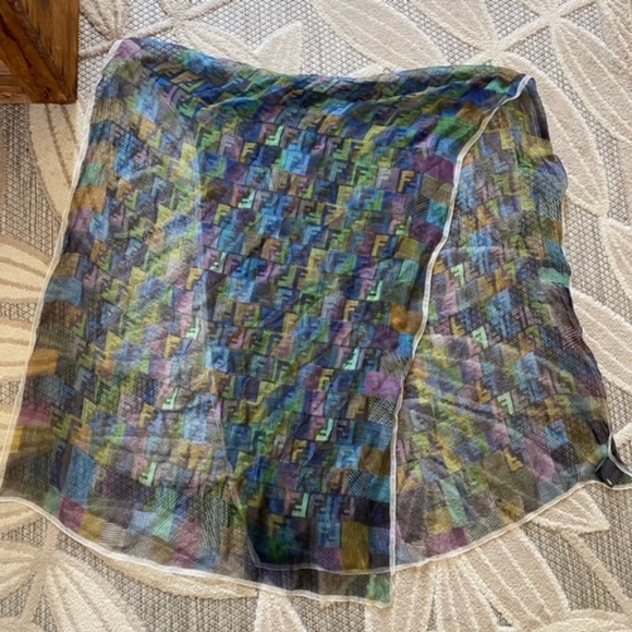 Fendi Multicolor Letter Logo Printed Silk Scarf - Picture 3 of 6